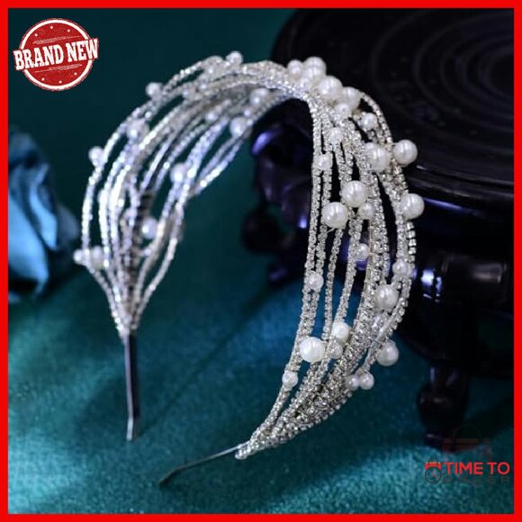 Silver Rhinestone Pearl Wedding Headband Bridal Hair Accessory Alloy - Picture 6 of 8